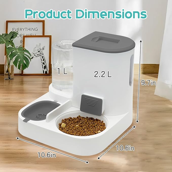 Fhiny 2-in-1 Gravity Cat Feeder & Water Dispenser with Detachable Stainless Steel Bowls