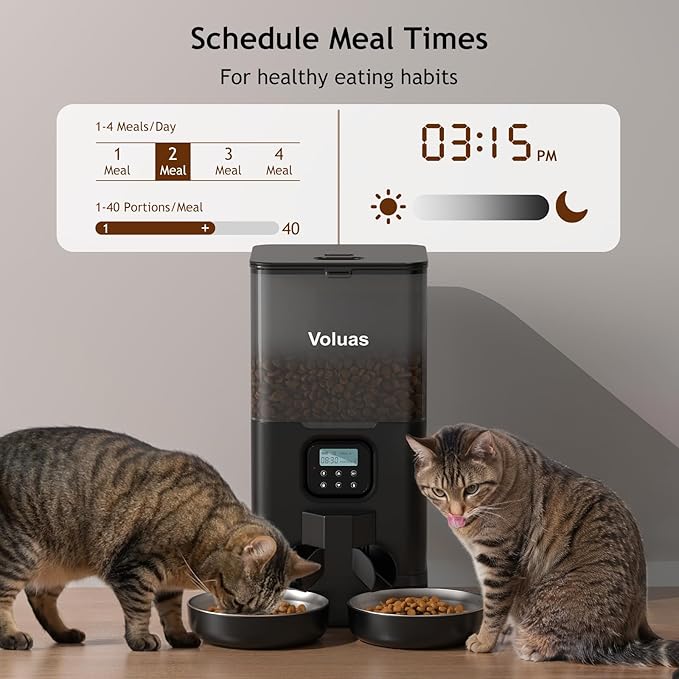 Voluas 6L Dual Automatic Cat Feeder with Stainless Steel Bowls