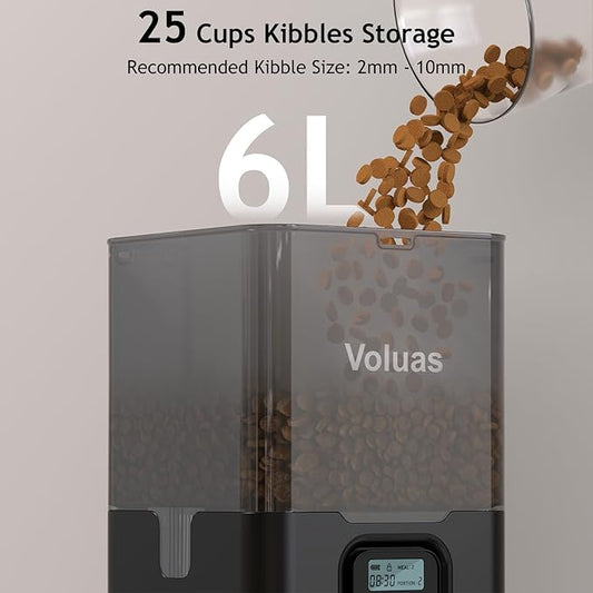 Voluas 6L Dual Automatic Cat Feeder with Stainless Steel Bowls