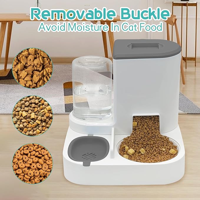 Fhiny 2-in-1 Gravity Cat Feeder & Water Dispenser with Detachable Stainless Steel Bowls