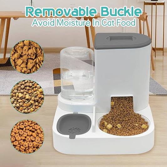 Fhiny 2-in-1 Gravity Cat Feeder & Water Dispenser with Detachable Stainless Steel Bowls