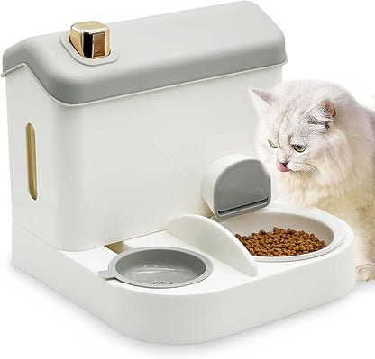 Fhiny 2-in-1 Gravity Cat Feeder & Water Dispenser with Detachable Stainless Steel Bowls