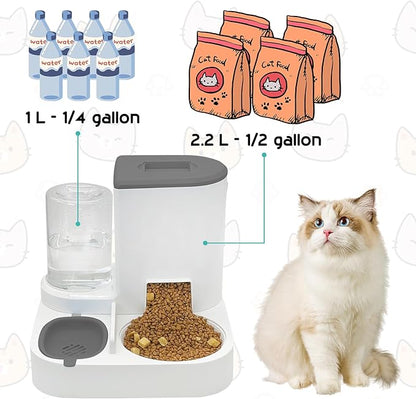 Fhiny 2-in-1 Gravity Cat Feeder & Water Dispenser with Detachable Stainless Steel Bowls